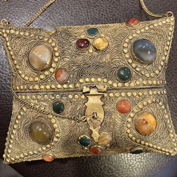 Vintage brass Sajai purse with semi-precious stones. - Picture 2 of 5
